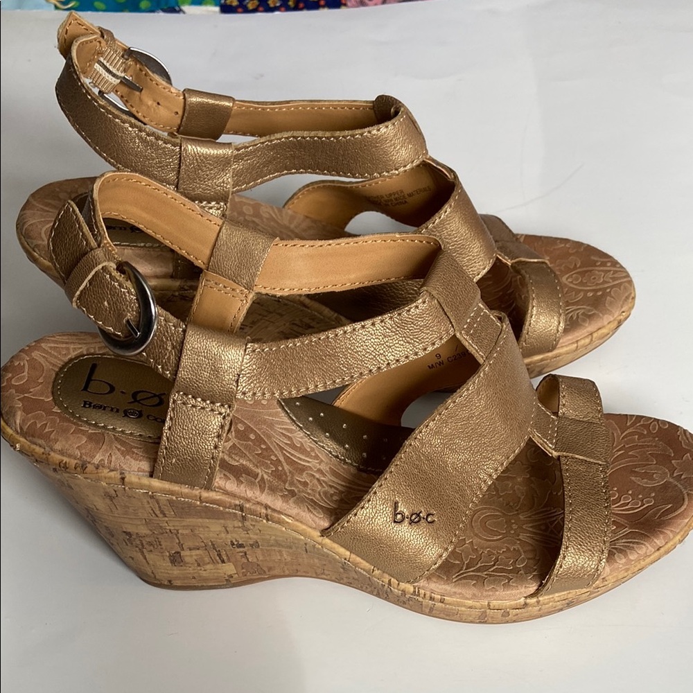 b.o.c. Metallic Gold Wedge Sandals